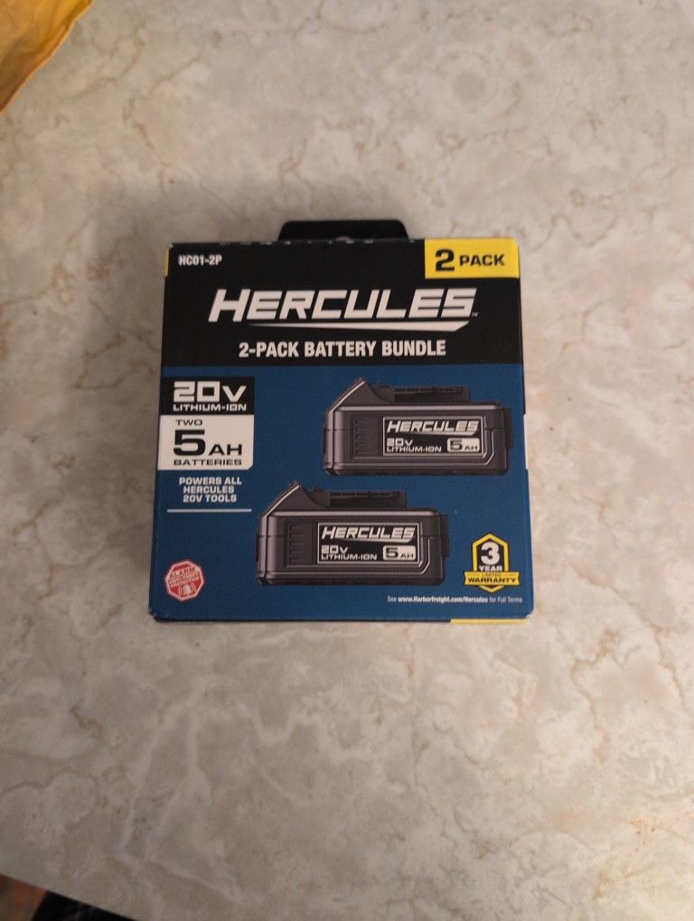 HERCULES 20V 5 Ah Extended-Performance Lithium-Ion Battery Bundle, 2-Pack New In Box