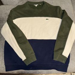 Lacoste Sweatshirt Size 7 XXL Green Blue Colorblock Fleece Crewneck Pullover