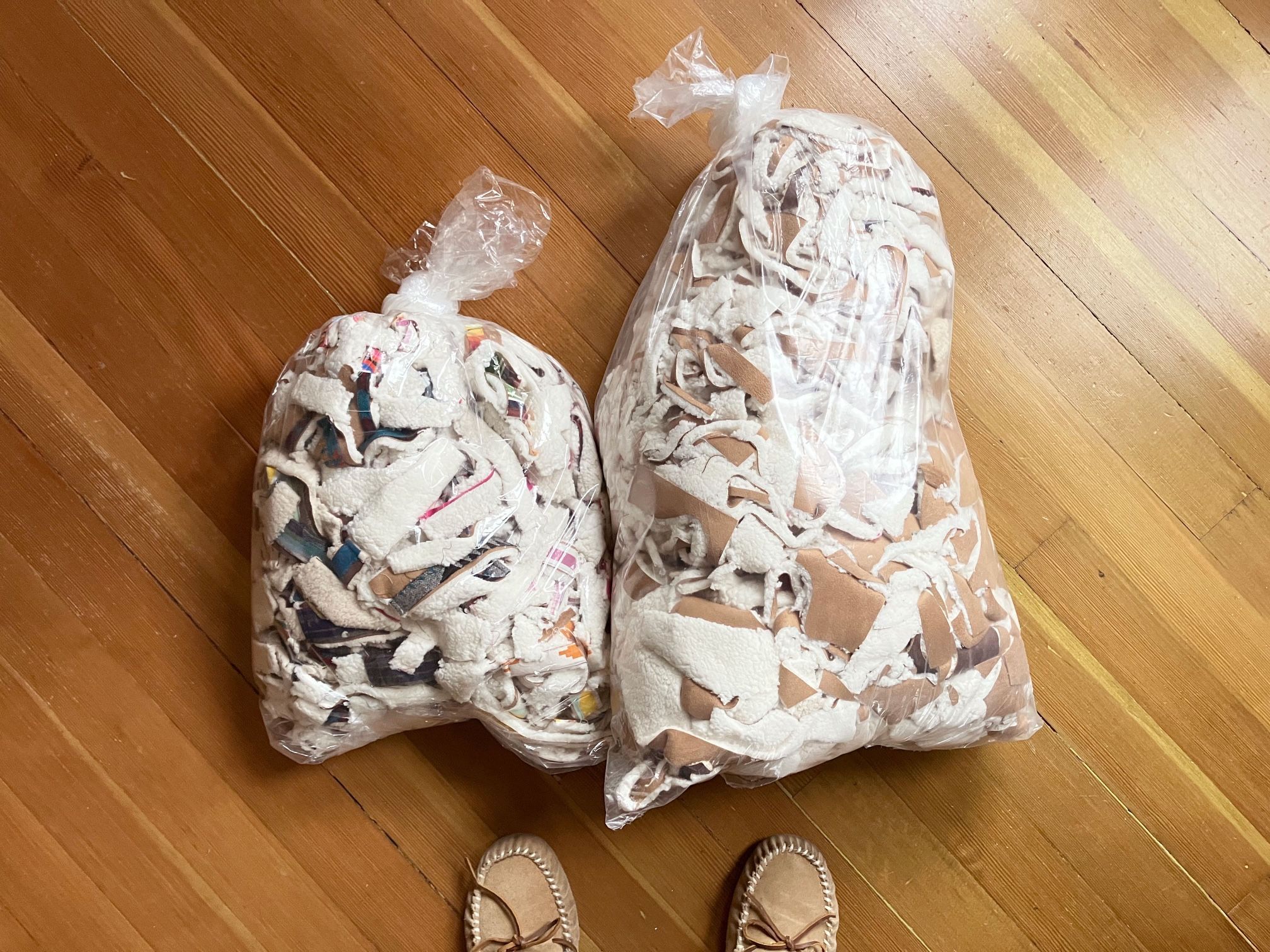 Fleece scraps for plush stuffing / filling — 6 bags