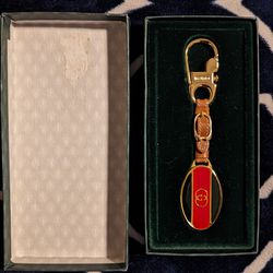 Vintage Gold Plated Gucci Keychain -leather clasp