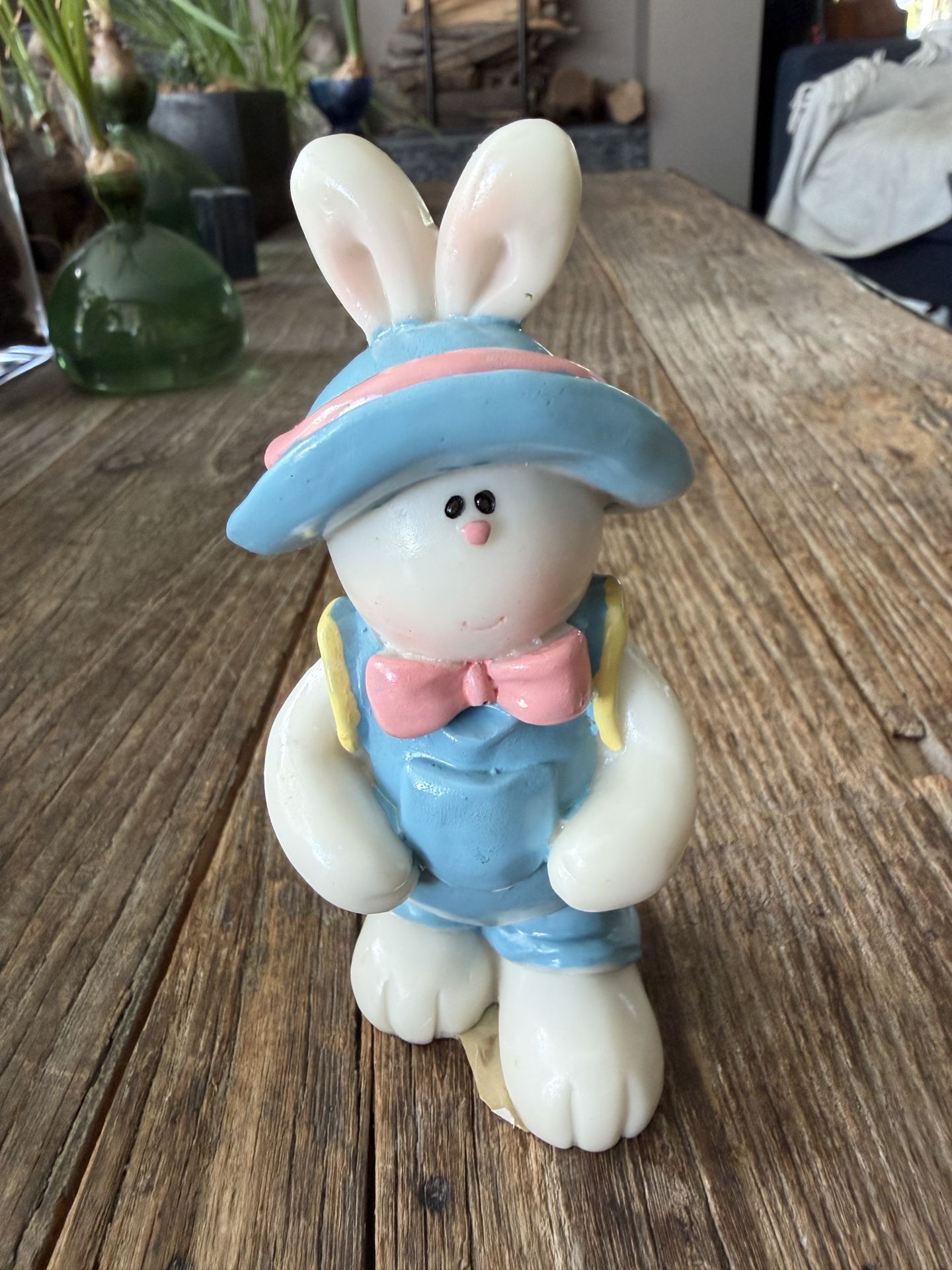 Vintage Easter Bunny Figurine With Blue Hat