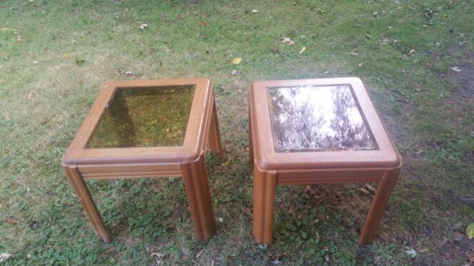 Small wooden glass top end tables