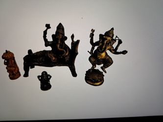 Bronze brass wood ganesh hindu god sculpture , lot