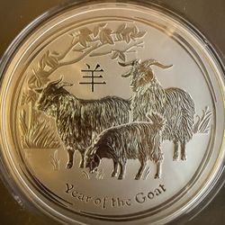 2015 10oz Australia Lunar Year Of The Goat Silver Coin 