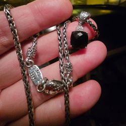 Silver Chain Necklace With Black Gem 