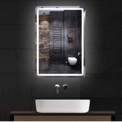Simple Deluxe 36x28 Inch Large Wall Anti- Fog Dimmable LED Bathroom Vanity Makeup Mirror with White/ Warm Light (Horizontal/ Vertical), Transparent