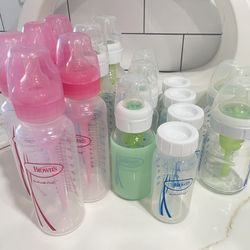 16 Dr. Brown’s Baby Bottles Glass/Plastic