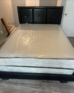 NEW BED FRAME QUEEN SIZE WITH MATTRESS AND BOX SPRING
