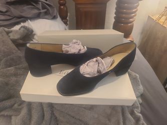 1 Inch Heel Black Suade Pump