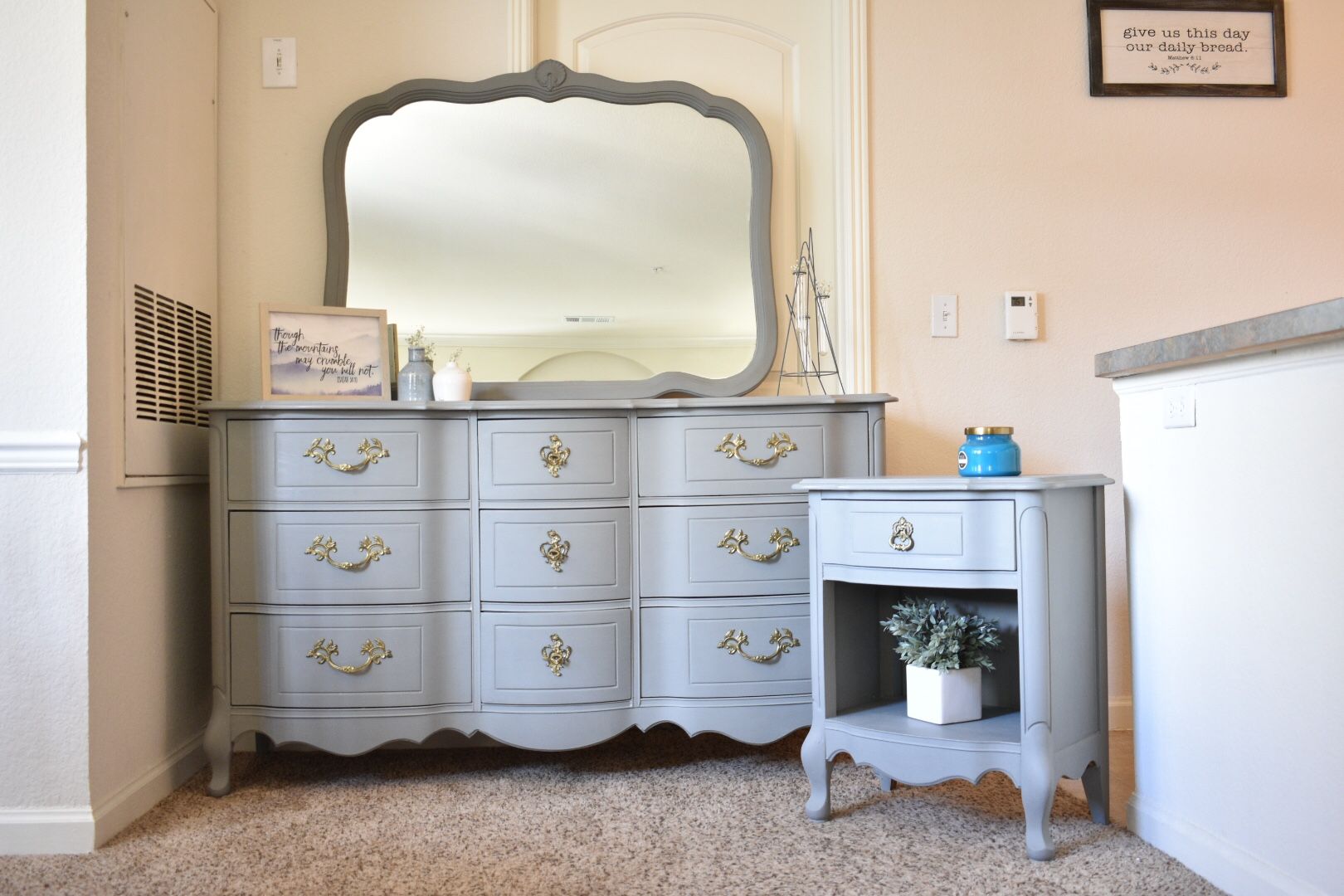 Antique Dresser Nightstand and Mirror