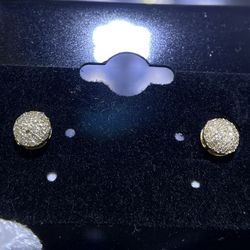 10k Yellow Gold Diamond Studs Screwback Earrings 
