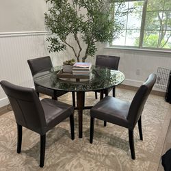 Glass Dining Table And Leather Chairs