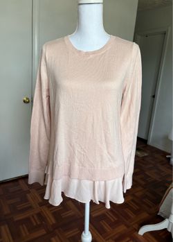 LOFT Women’s soft pink long sleeve ruffled knit top size large