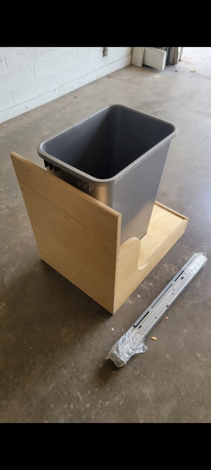 Built In Trash Can Slide For Cabinet In Kitchen.