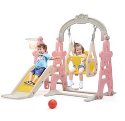 "Slide and Swing Set 4 in 1 for Toddlers, Indoor Slide Climber Toy, Swing Style,Pink