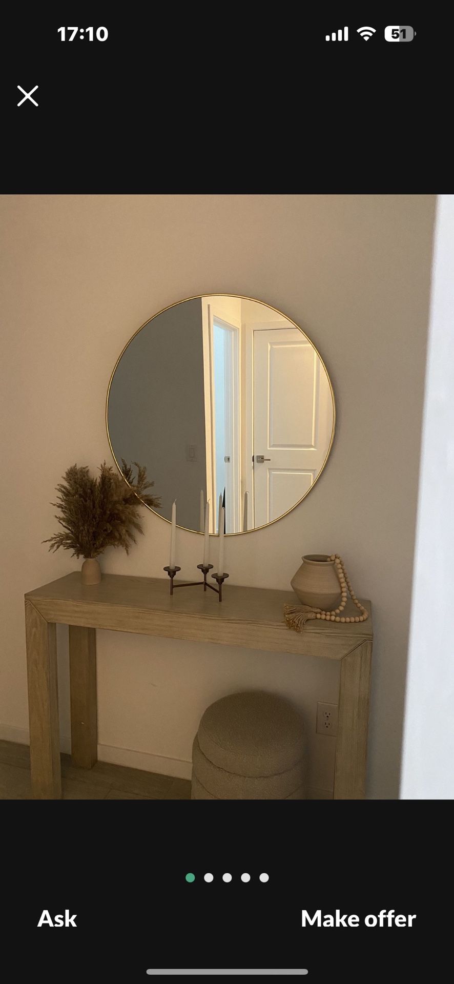 UMBRA Wall Circle Round Mirror For Entryways, Nursery, Bathrooms, Living Rooms, Hallway,  More, 34-Inch, Brass Gold