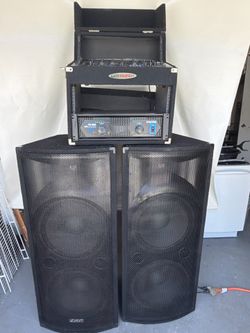 Complete DJ / PA Sound System – 2 Speakers + Mixer + Amplifier + Rack – Ready to Use