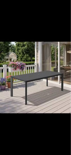 71.4 in. Aluminum Black Rectangular Outdoor Patio Dining Table with Umbrella Hole