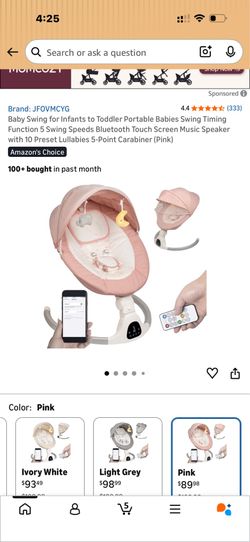 Baby Swing for Infants to Toddler Portable Babies Swing Timing Function 5 Swing Speeds Bluetooth Touch Screen Music Speaker with 10 Preset Lullabies 5