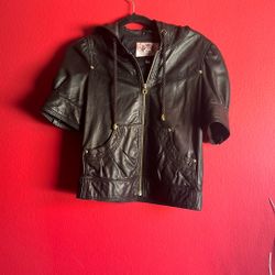 Juicy Couture Leather Short Sleeved Hooded Jacket 