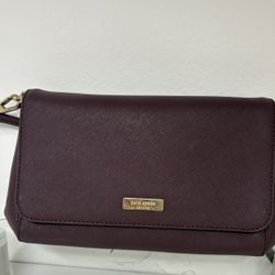 Kate Spade New York Leather Clutch Handbag Plum with Gold Tone Chain Strap
