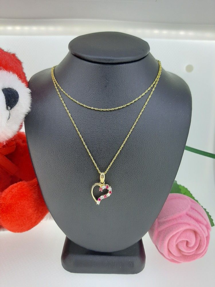 Heart Pendant And Chain In 14k Gold 