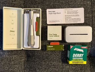 Leaf Twig single-edge razor (brand new) + stand, blades, extras