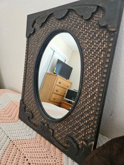vintage style dark woven mirror