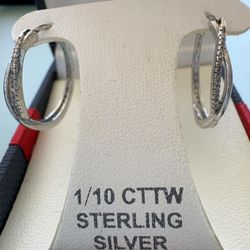 New Sterling Silver Diamond Hoop Earrings