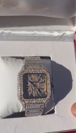 Iced Out Skeleton Dial Square Watch