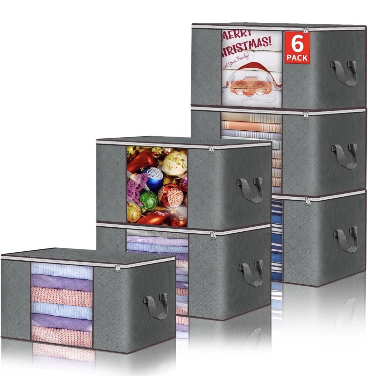 Clothes Storage Bags Foldable for Closet Organizers with Handles 6 pack
