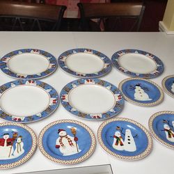 Christmas dinner plates snowman Debbie Mumm dishes