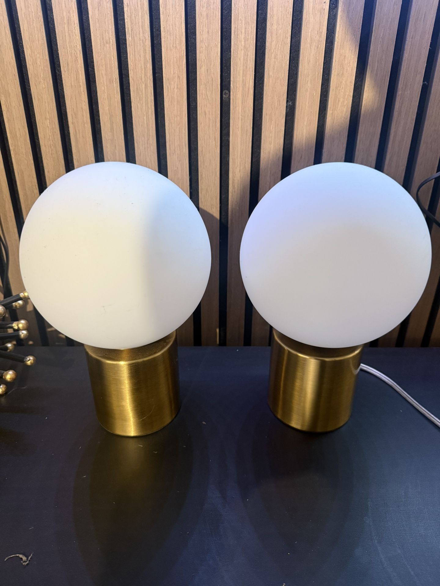 2 Brass Glass Orb Lamps 