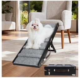 Dog Ramp for Small Dogs Foldable Pet Ramp for Couch Sofa (Black) 4 Adjustable Heights 7.48'' - 15.35", No Assembly, Non-Slip Carpet, Portable Handle,