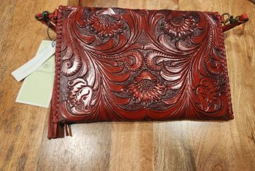 Hand Tooled Leather Crossbody/Clutch NWT