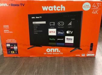 Onn. 43" Class 4K UHD (2160P) LED Roku Smart TV HDR.