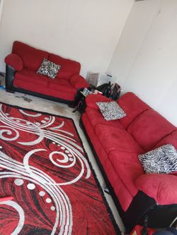 Sexy Red and black full sofa set and rug