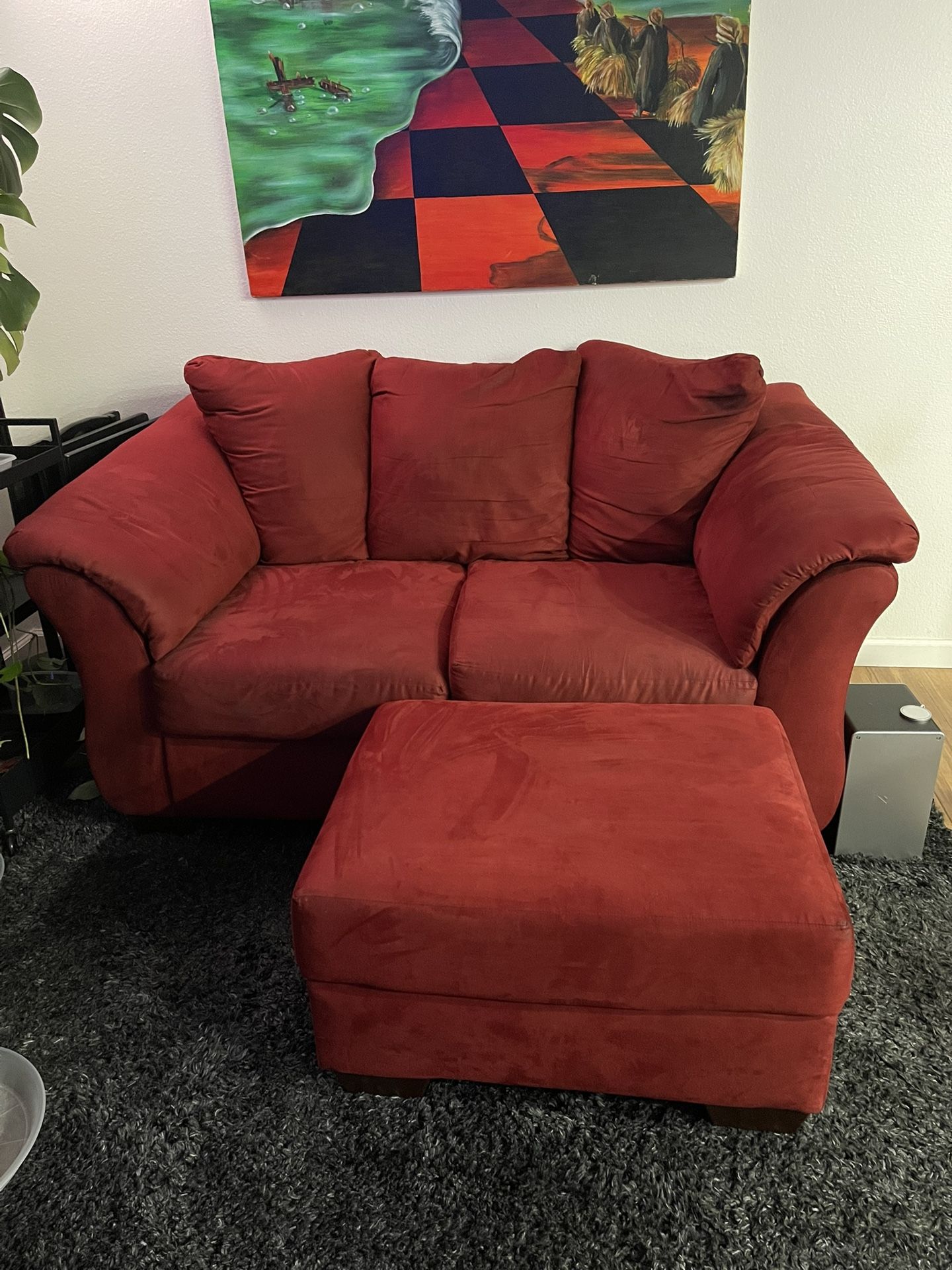 Darcy Red Suede Loveseat & Ottoman - From Ashley Furniture