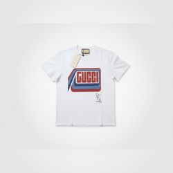 Gucci Retro Logo Tee – White, Designer Streetwear, Size Large