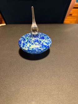 Hand-Blown Art Glass Perfume Bottle with Blue and Green Swirls