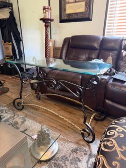 Glass Top Wrought Iron Sofa Table