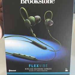 New Brookstone Flexvibe Wireless Neckband Earbuds-Green 