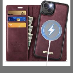 PlusnapX Wallet Case For IPhone 14 Plus Compatible With Magsafe, 2-In-1 PU Leather Flip RFID Blocking Card Holder Stand Shockproof Magnetic Detachable