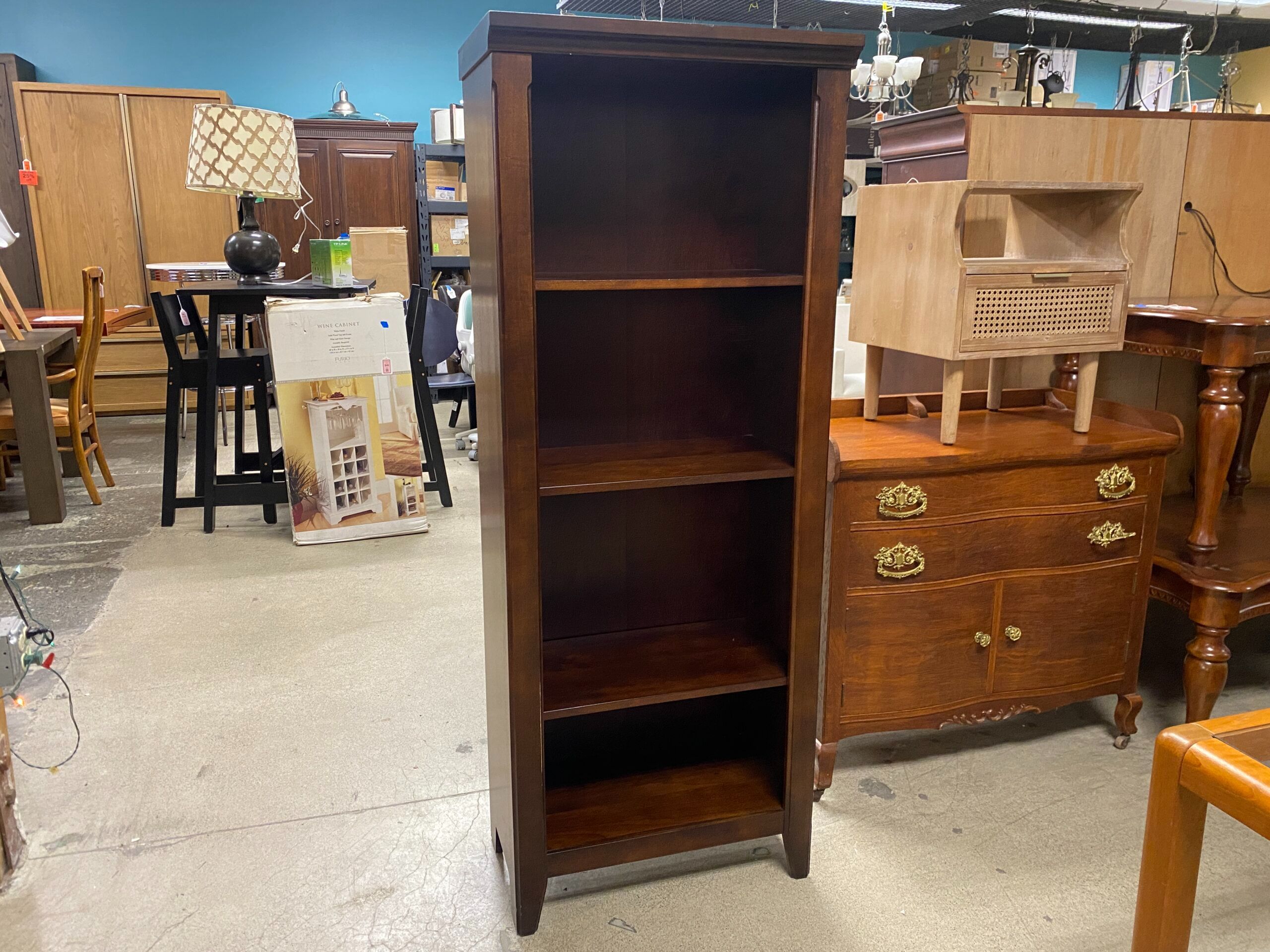 Cherry Finish Wood Bookcase w/ Adjustable Shelves