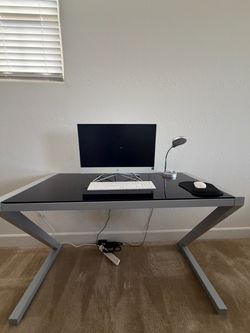 Modern Glass-Top Computer / Writing Desk with Z-Frame