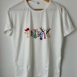 Believe Christmas Shirt, Large 