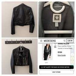 Anne Klein Black Cropped Faux Leather Moto Jacket