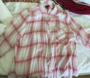 Well Worn Pink & White Plaid Button-Up Flannel Shirt Women’s XL