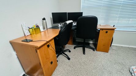 Moving sale! Home Office Setup - L-Shaped Desk & 2 Rolling Chairs