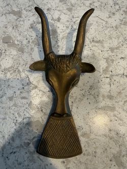 Vtg Solid Brass Boot Jack Shoe Puller LongHorn Steer Bull Cowboy Western 9.5"